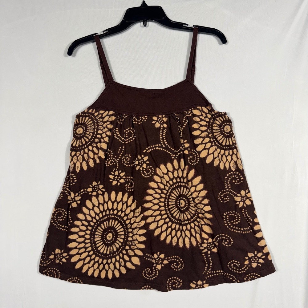 Vtg 90s Y2K Take Two Babydoll Floral Mandala Tank Top M Brown Cotton Boho Indie